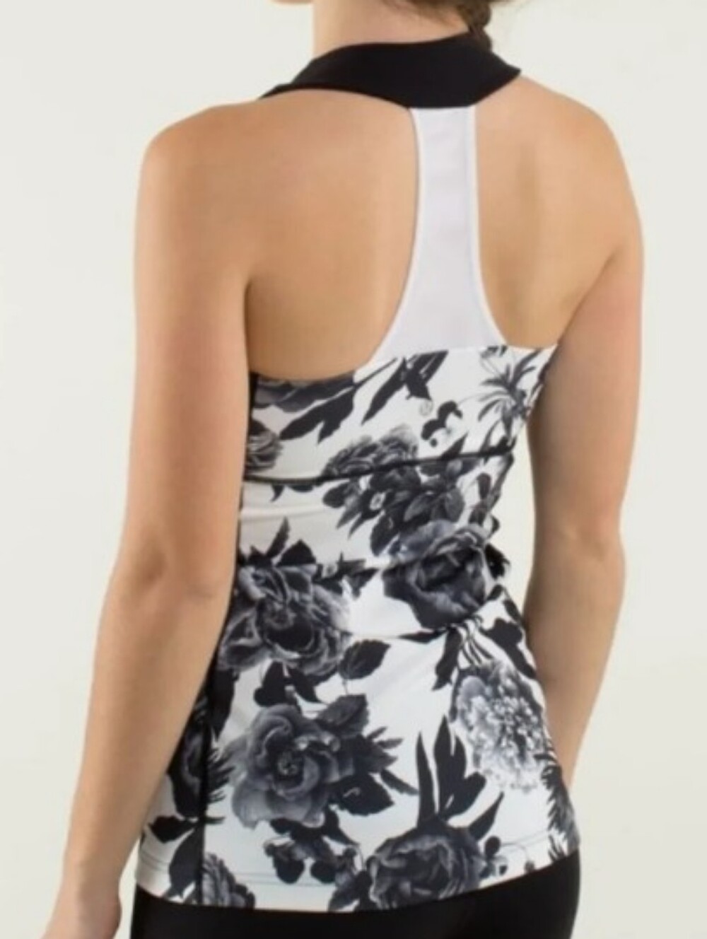 Lululemon Brisk Bloom Scoop Neck  Black Gray & White Size 8